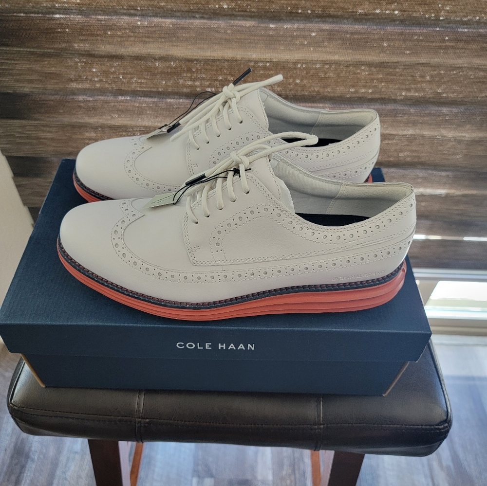 Men's Cole Haan White OG Wingtip Oxford Waterproof Golf Shoes, Size 9